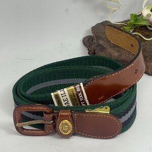 Franck Michel Stripe Elastic Stretch Web Belt-Green Black & Light Grey- Size 44"